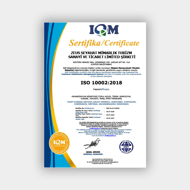 ISO 10002:2018 Müşteri Memnuniyeti Yönetimi Sertifikası