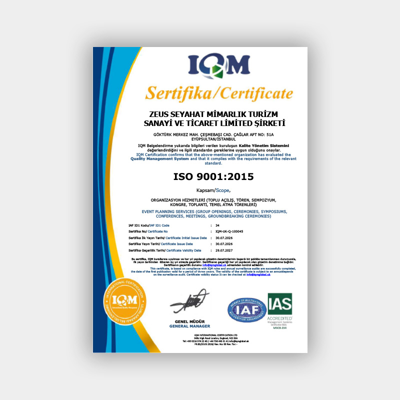 ISO 9001:2015 Kalite Yönetim Sistemi Sertifikası